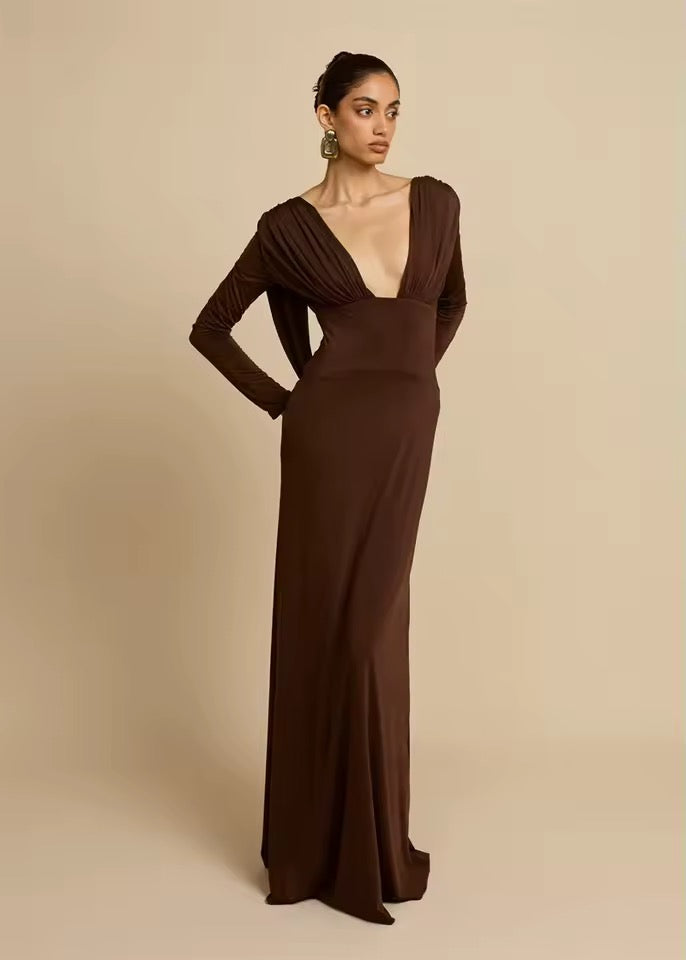 Evelisse Deep V Backless Maxi Dress