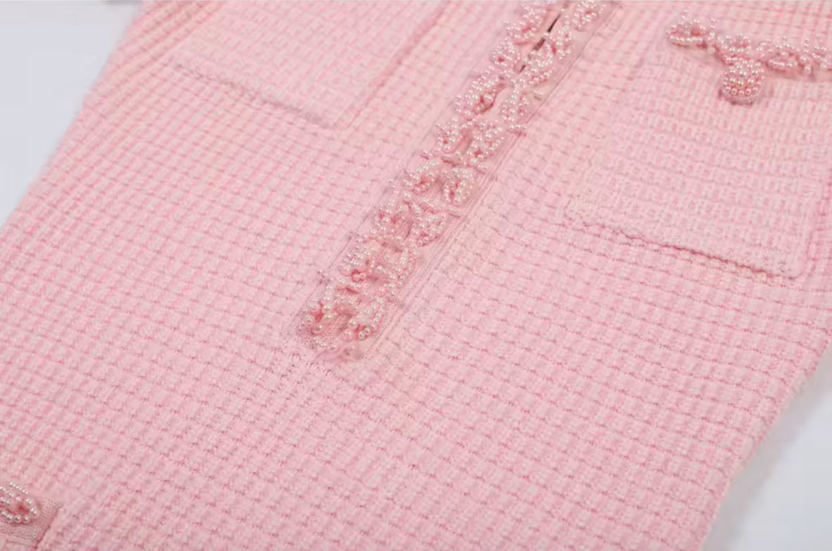 Livia Pearl-Trim Tweed Mini Dress