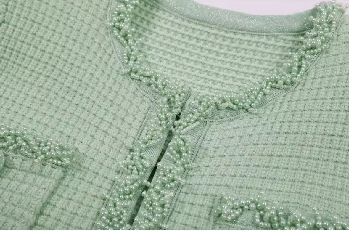 Livia Pearl-Trim Tweed Mini Dress