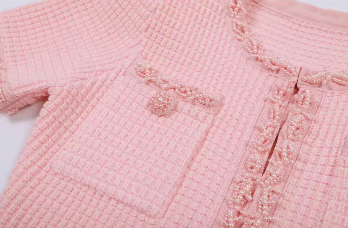 Livia Pearl-Trim Tweed Mini Dress