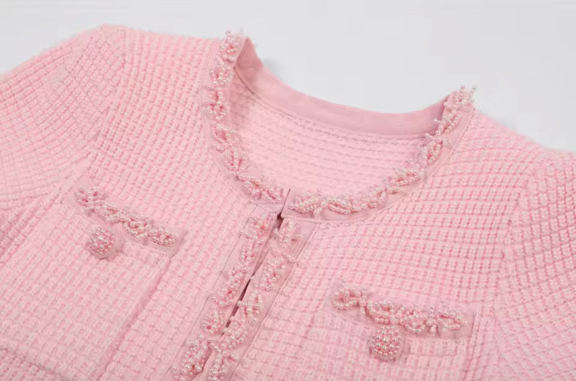 Livia Pearl-Trim Tweed Mini Dress