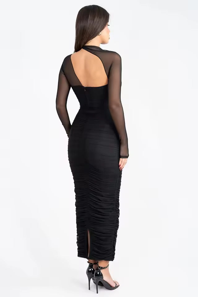 Néra Mesh Illusion Maxi Dress