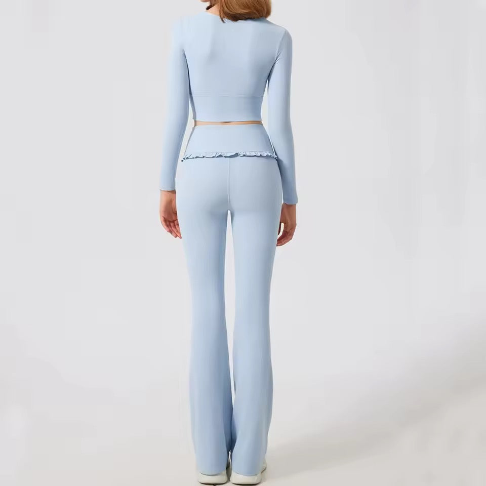 SYLA Grace 2-Piece Set – Long Sleeve Crop Top + Flared Pants