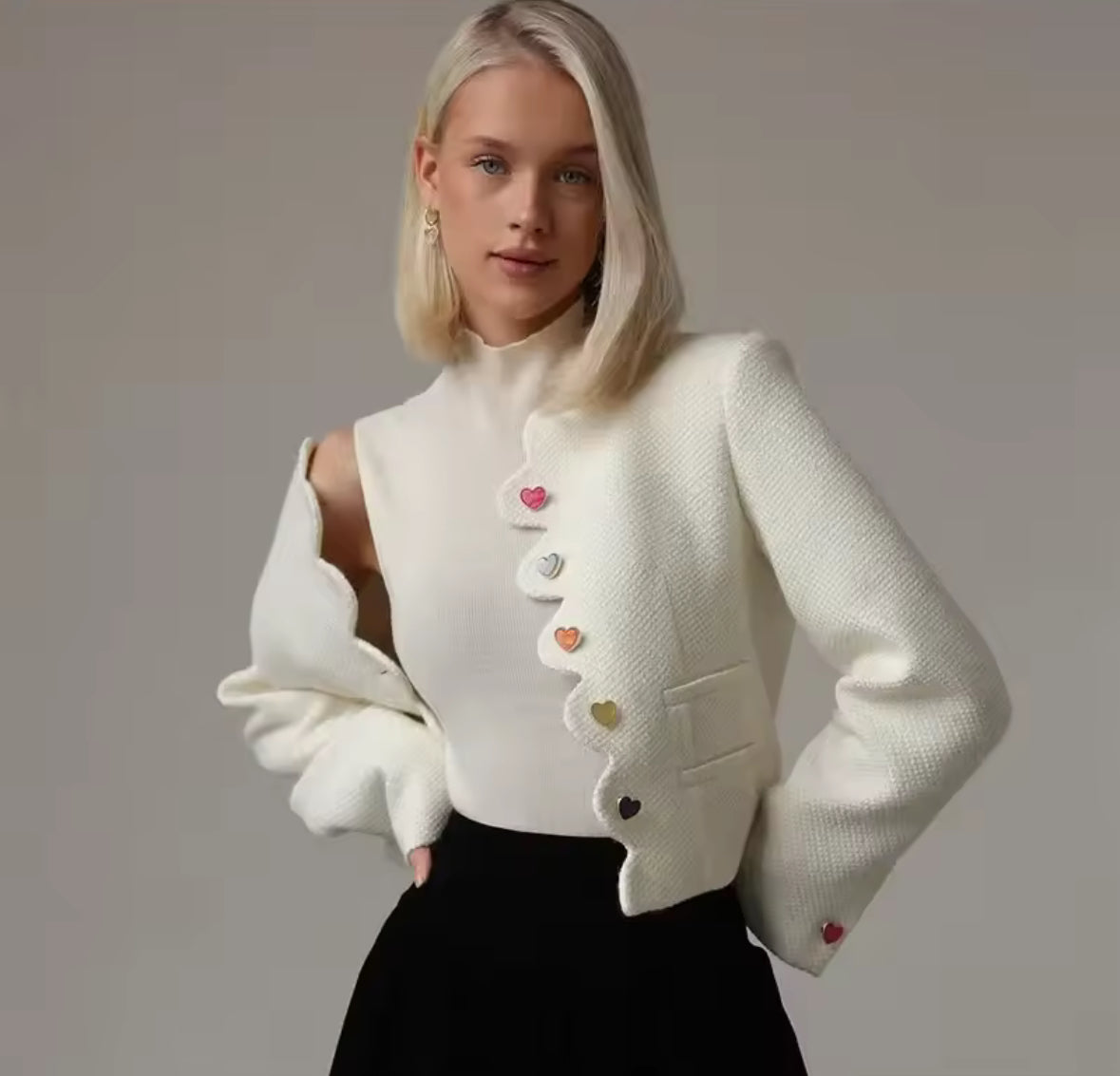 Amour Heart Button Cropped Jacket