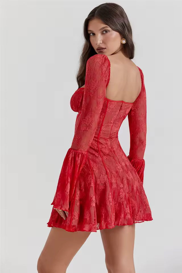 Aveline Flare-Sleeve Backless A-line Mini Dress