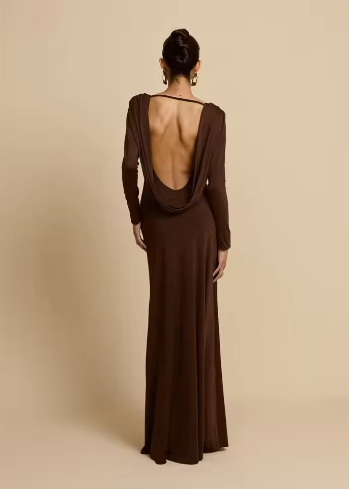 Evelisse Deep V Backless Maxi Dress
