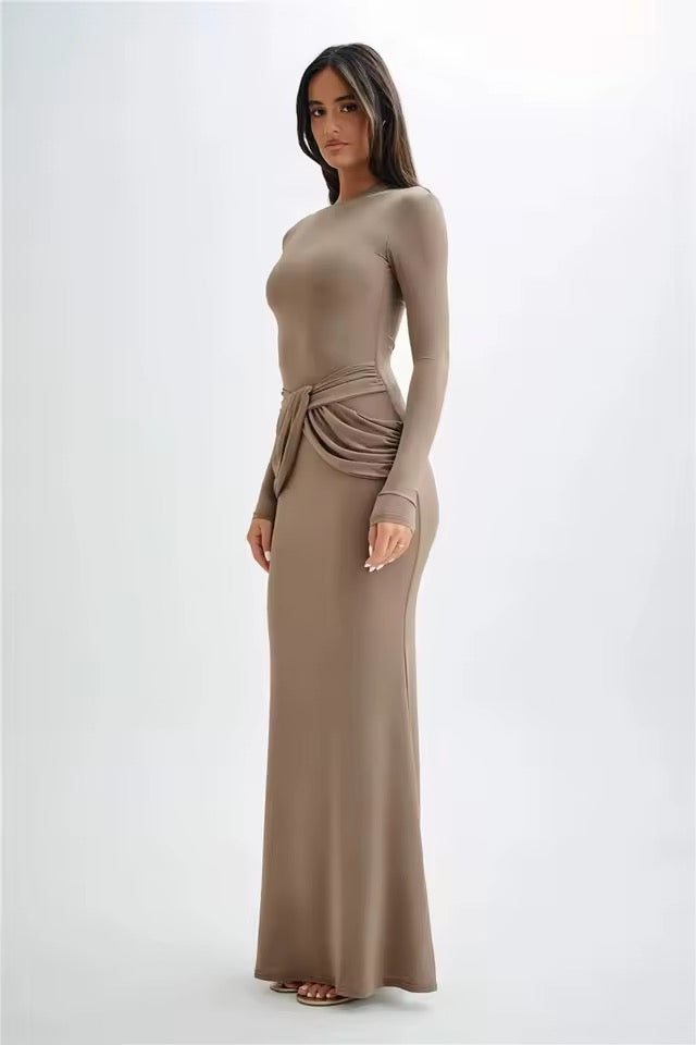 Kaia Long Sleeve Bodycon Ruched Maxi Dress