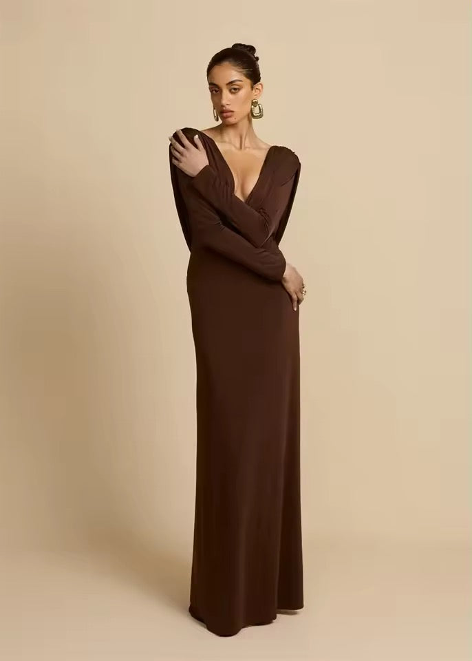 Evelisse Deep V Backless Maxi Dress