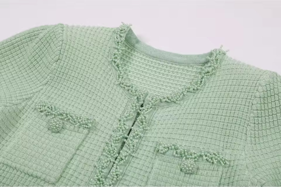 Livia Pearl-Trim Tweed Mini Dress