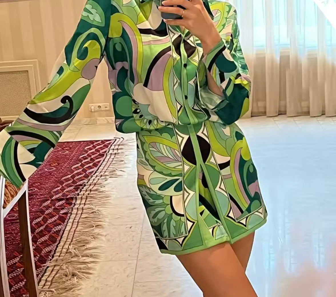 Verde Mirage Shirt & Skirt Set