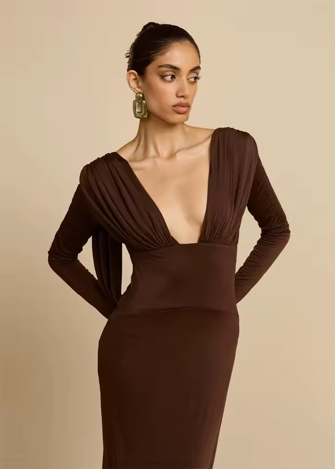 Evelisse Deep V Backless Maxi Dress