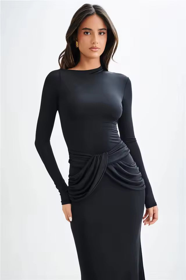 Kaia Long Sleeve Bodycon Ruched Maxi Dress