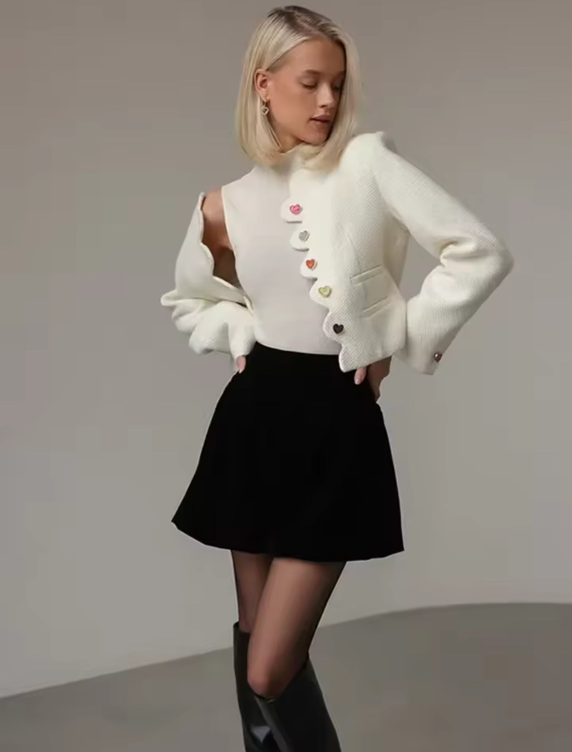 Amour Heart Button Cropped Jacket