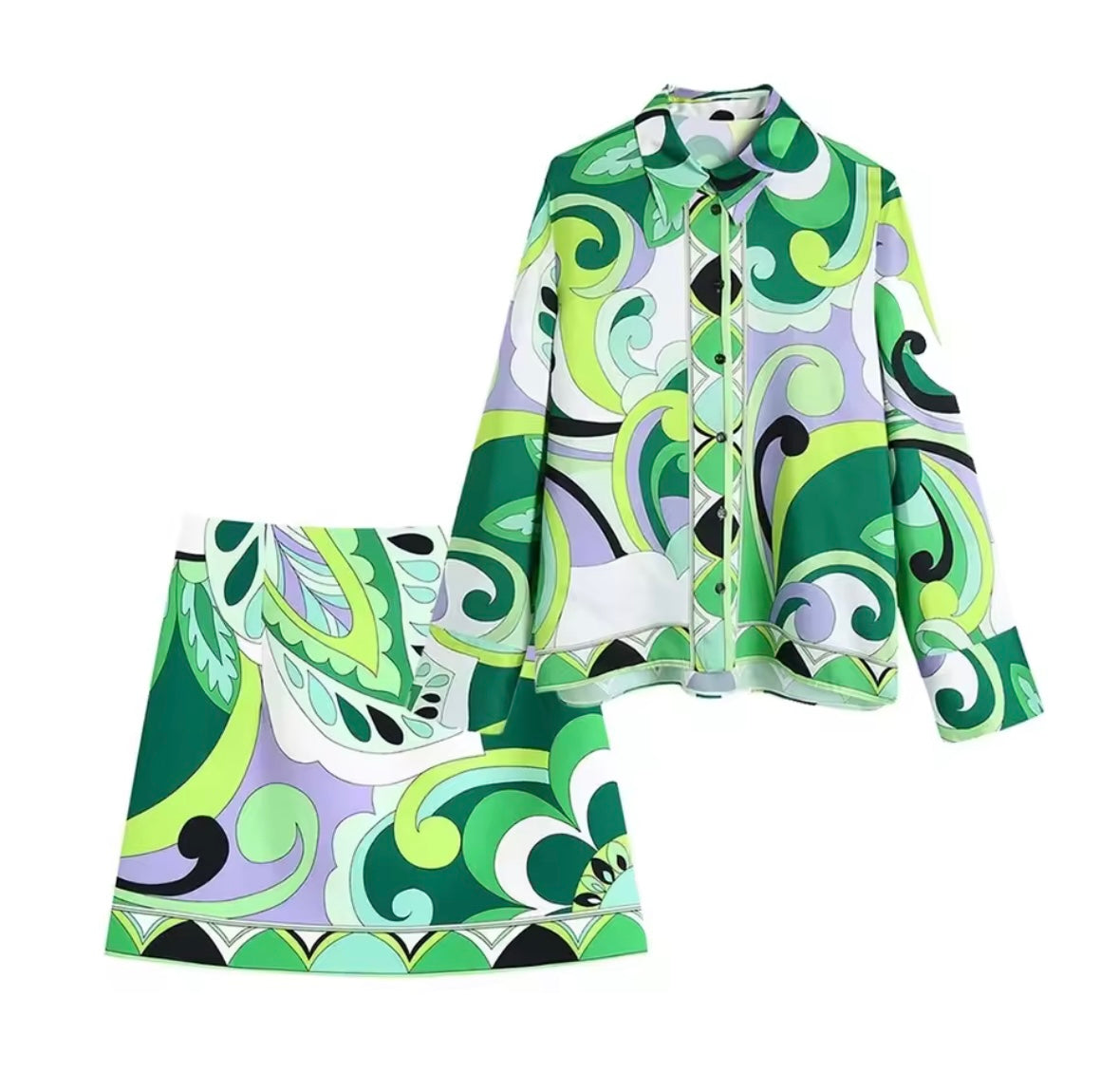 Verde Mirage Shirt & Skirt Set