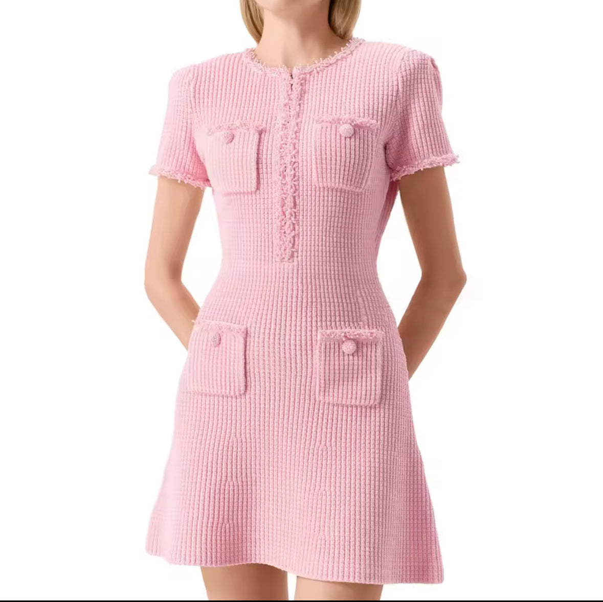 Livia Pearl-Trim Tweed Mini Dress