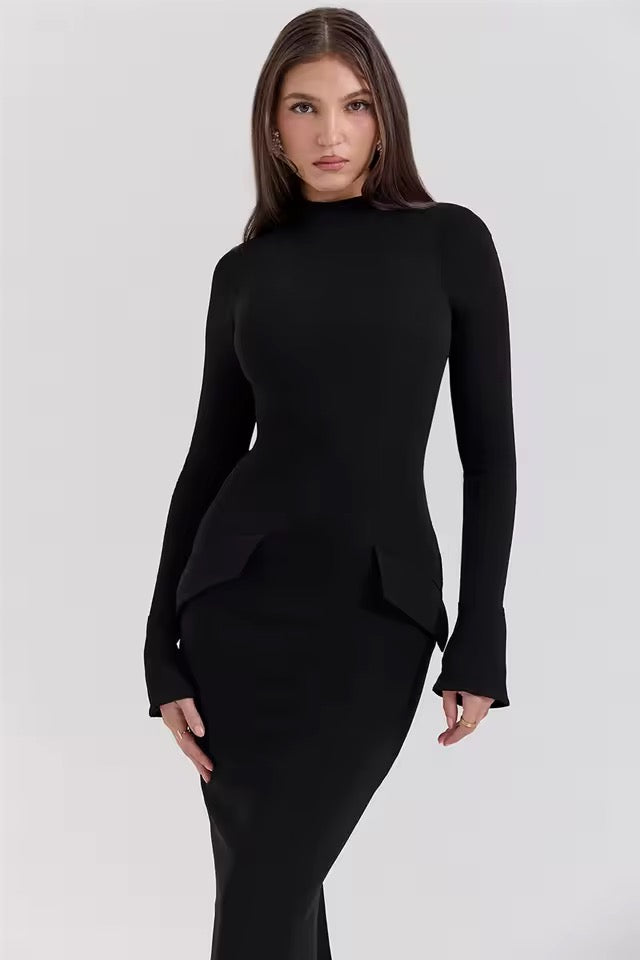 Clara Noir Structured Pocket Midi Dress