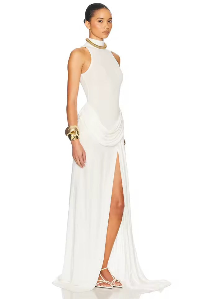 Selene High-Slit Turtleneck Maxi Dress