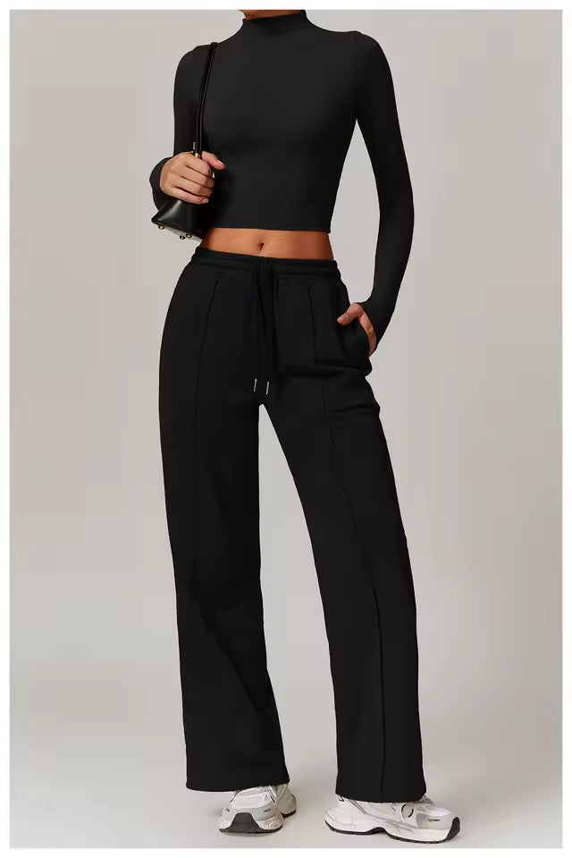SYLA Elevate 2-Piece Set – Mock Neck Long Sleeve & Wide-Leg Pants