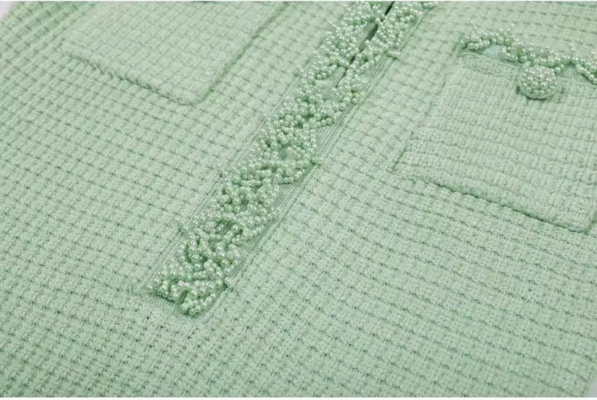 Livia Pearl-Trim Tweed Mini Dress