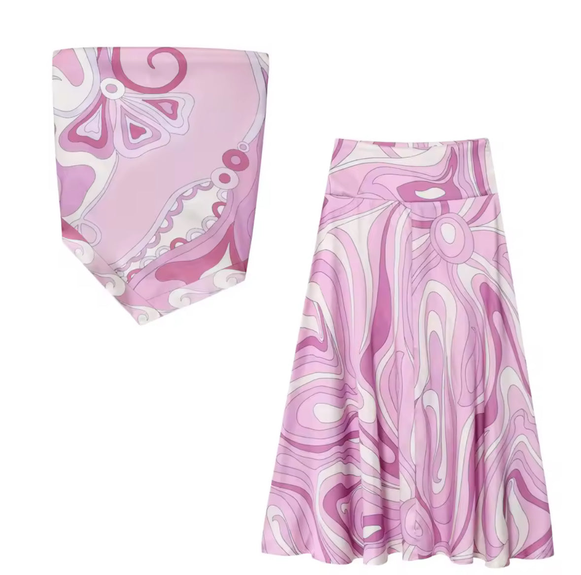 Amara Lilac Swirl Strapless Maxi Set