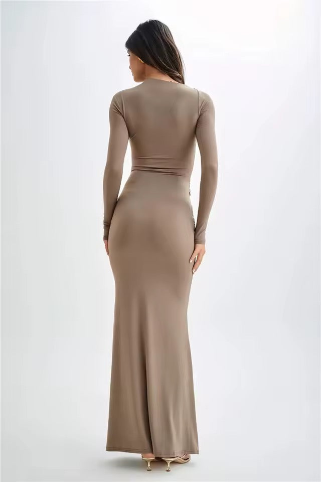 Kaia Long Sleeve Bodycon Ruched Maxi Dress