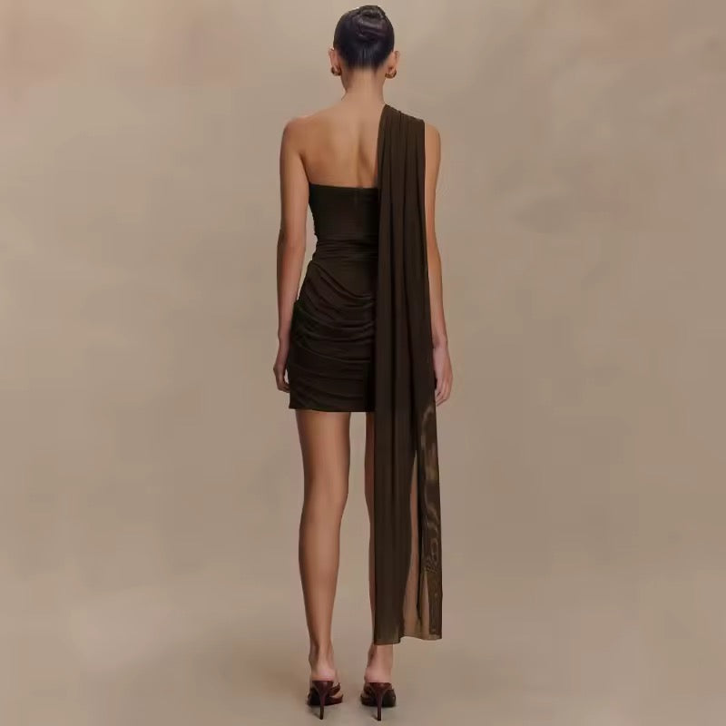 Elyse Asymmetrical Draped Mini Dress