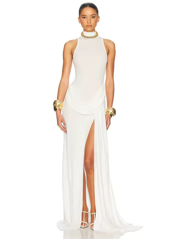 Selene High-Slit Turtleneck Maxi Dress