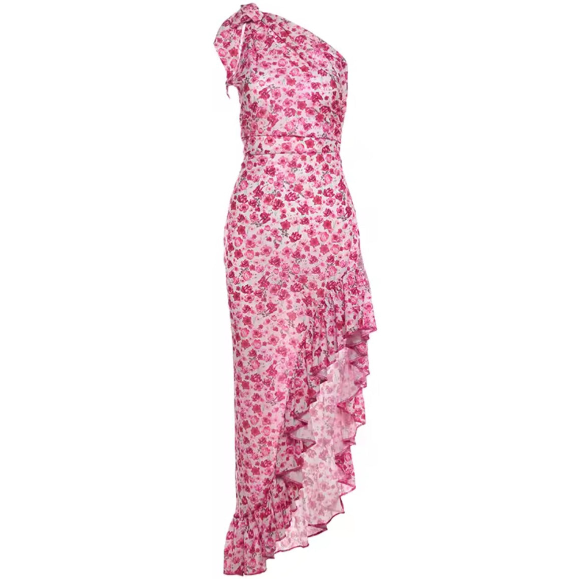 Riviera Rose Chiffon One-Shoulder Dress