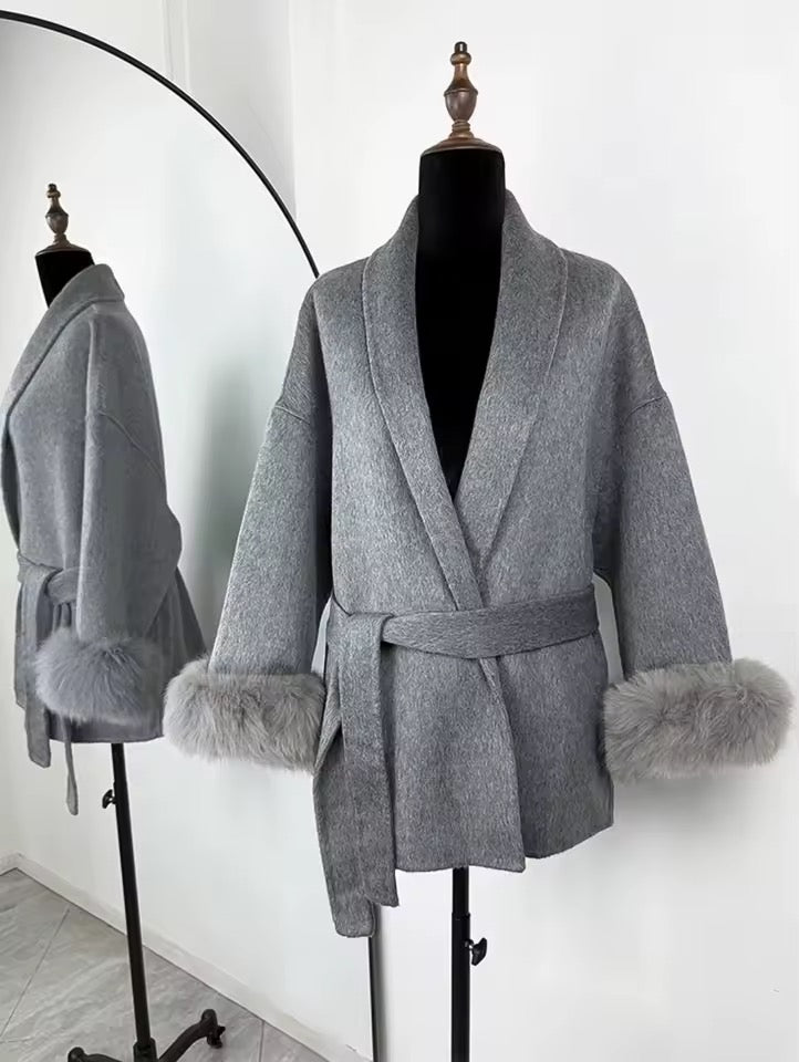 Monaco Luxe Belted Wrap Coat with Faux Fur Detail