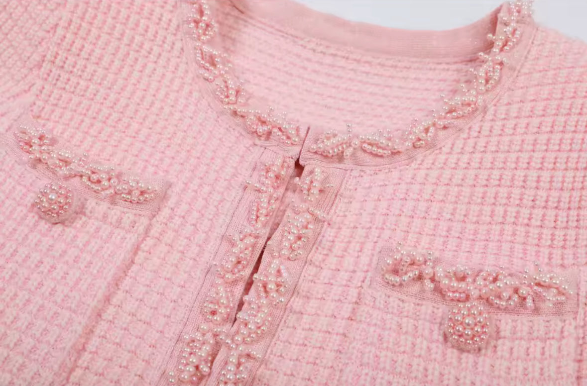 Livia Pearl-Trim Tweed Mini Dress