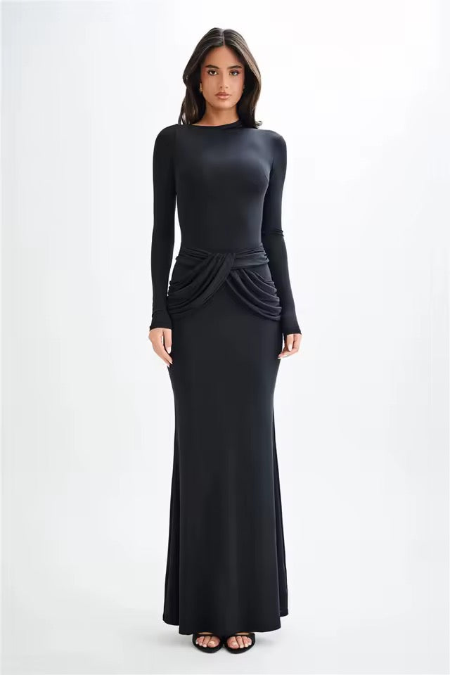 Kaia Long Sleeve Bodycon Ruched Maxi Dress