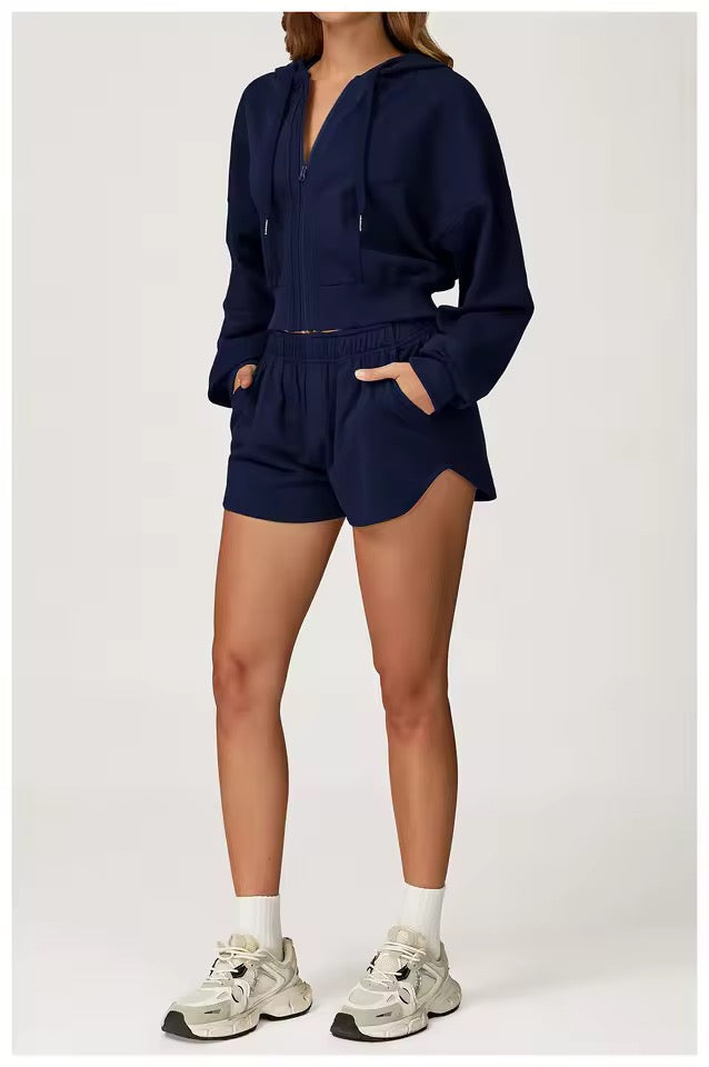 SYLA Cozy Motion 2-Piece Set – Zip Hoodie + Sweat Shorts