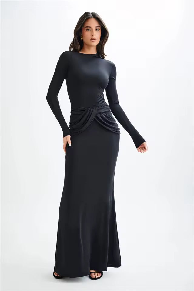 Kaia Long Sleeve Bodycon Ruched Maxi Dress