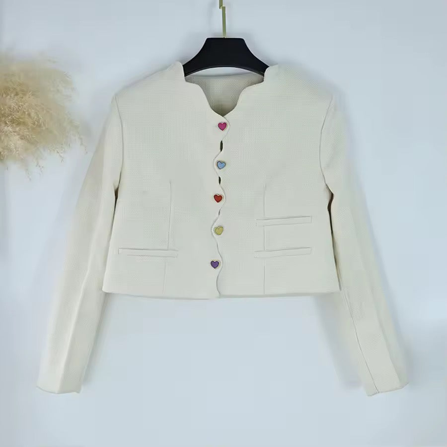 Amour Heart Button Cropped Jacket