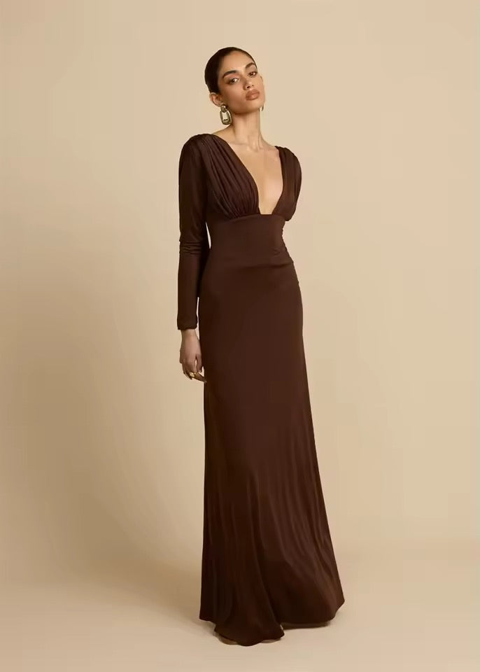 Evelisse Deep V Backless Maxi Dress