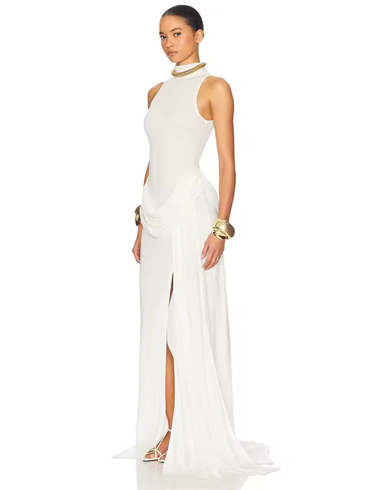 Selene High-Slit Turtleneck Maxi Dress