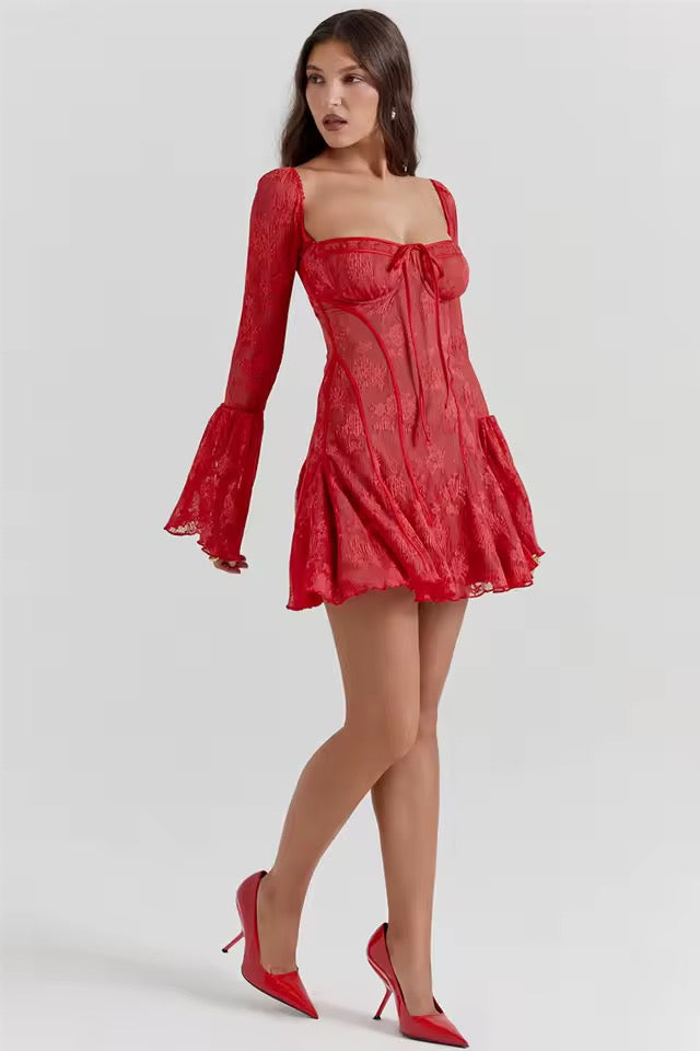 Aveline Flare-Sleeve Backless A-line Mini Dress