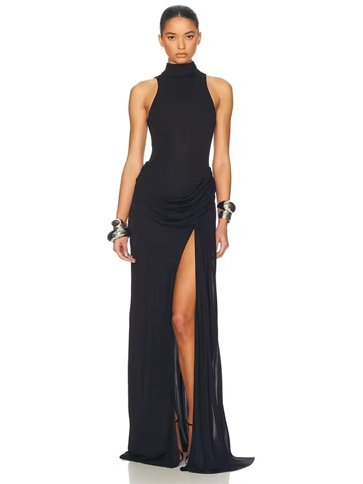 Selene High-Slit Turtleneck Maxi Dress