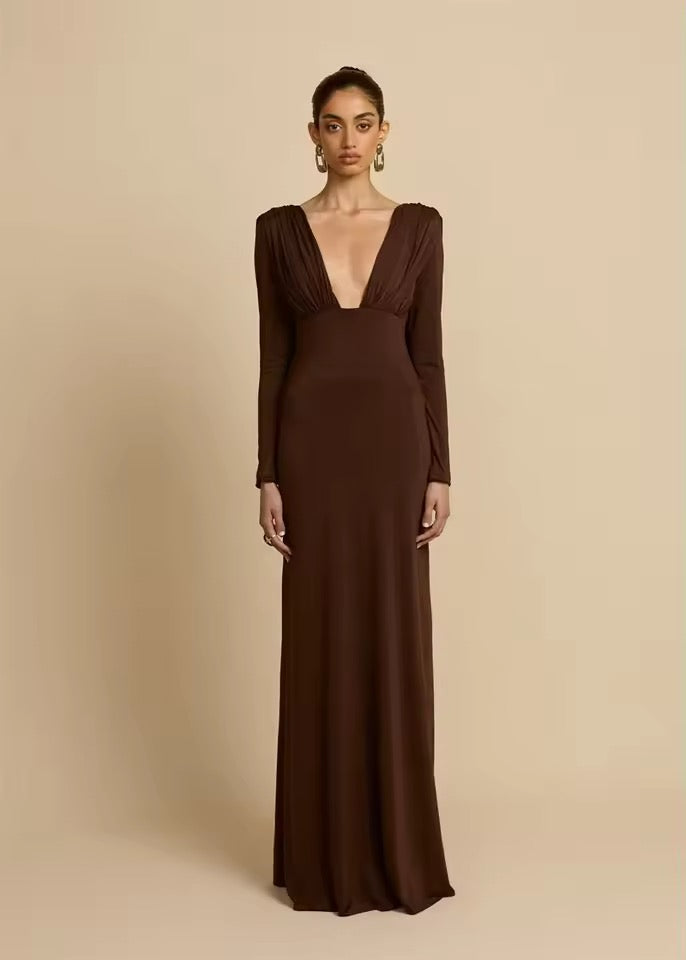 Evelisse Deep V Backless Maxi Dress