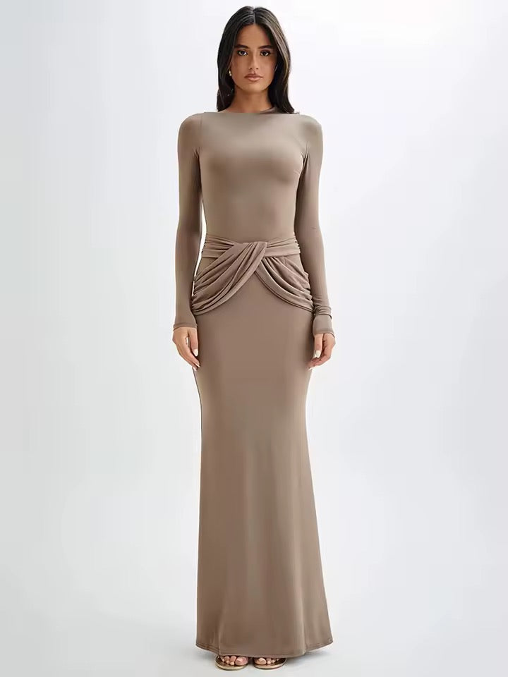Kaia Long Sleeve Bodycon Ruched Maxi Dress
