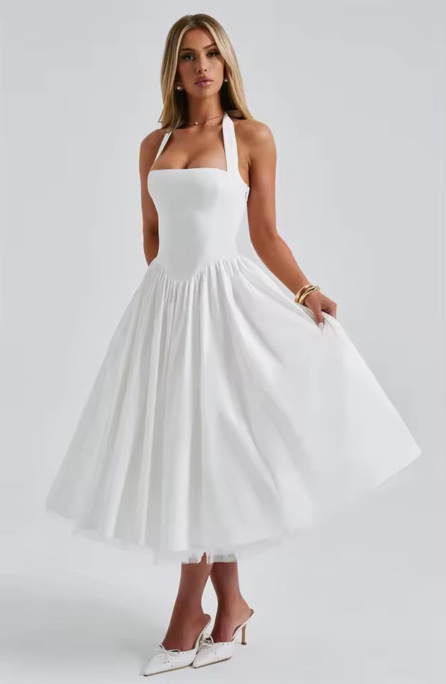 Belle Halter Midi Dress with Layered Tulle Detail