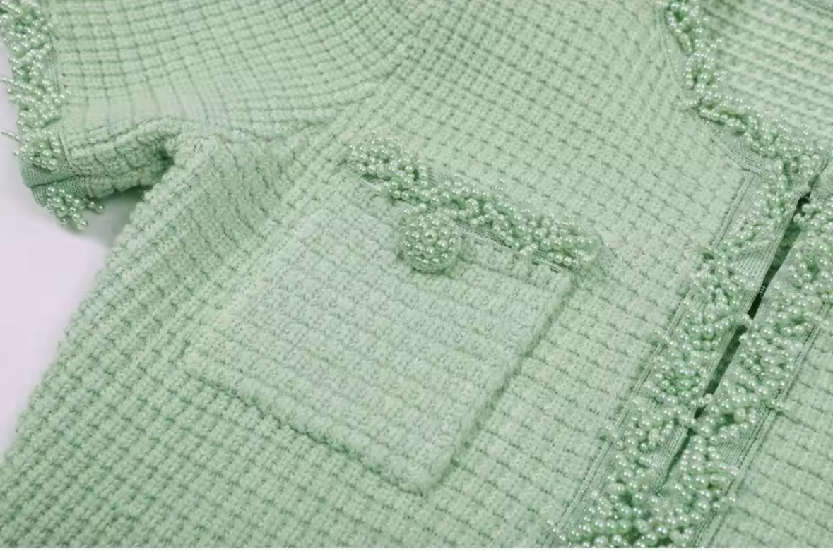 Livia Pearl-Trim Tweed Mini Dress