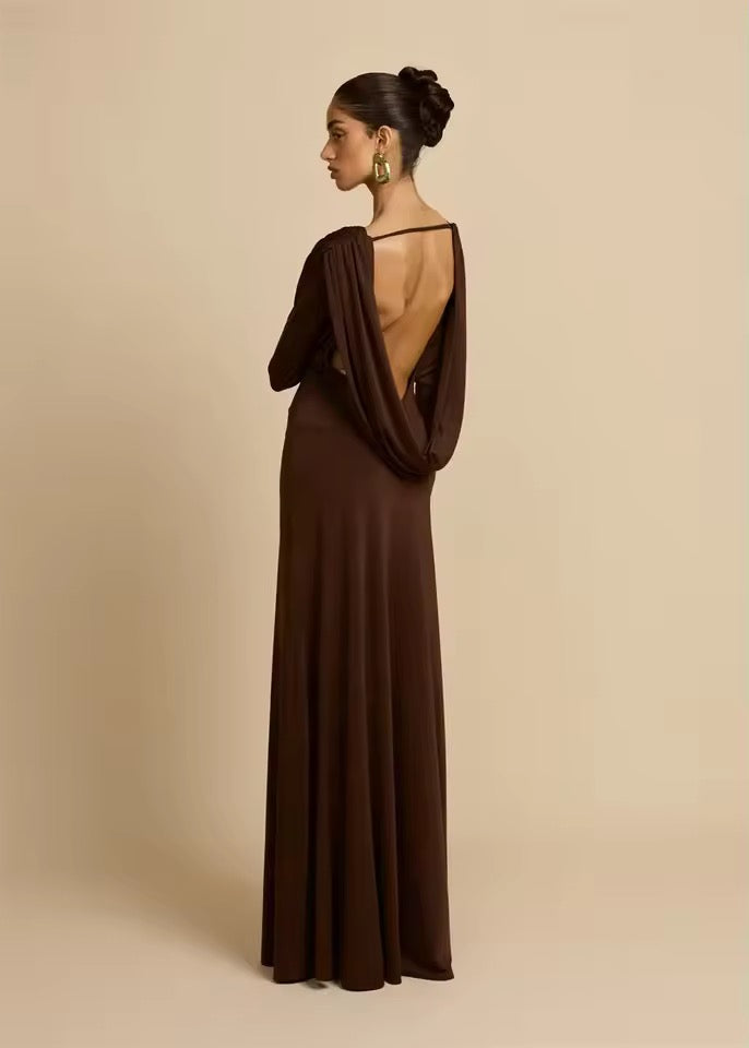 Evelisse Deep V Backless Maxi Dress