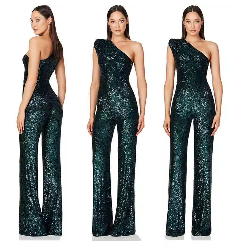 Livia One-Shoulder Sequin Jumpsuit