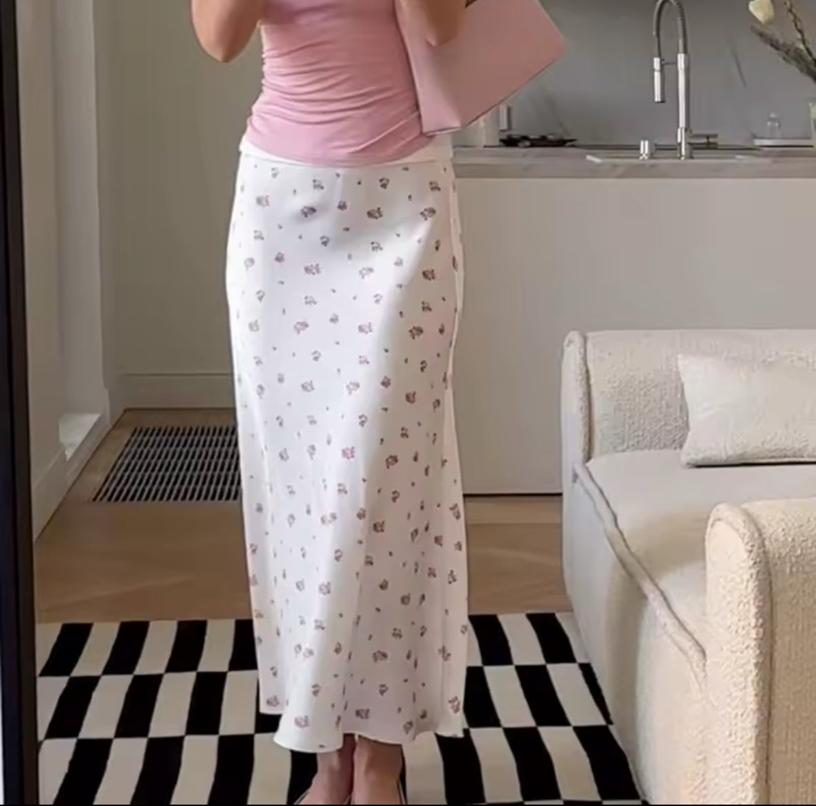 Amelie Vintage Rose Satin Maxi Skirt