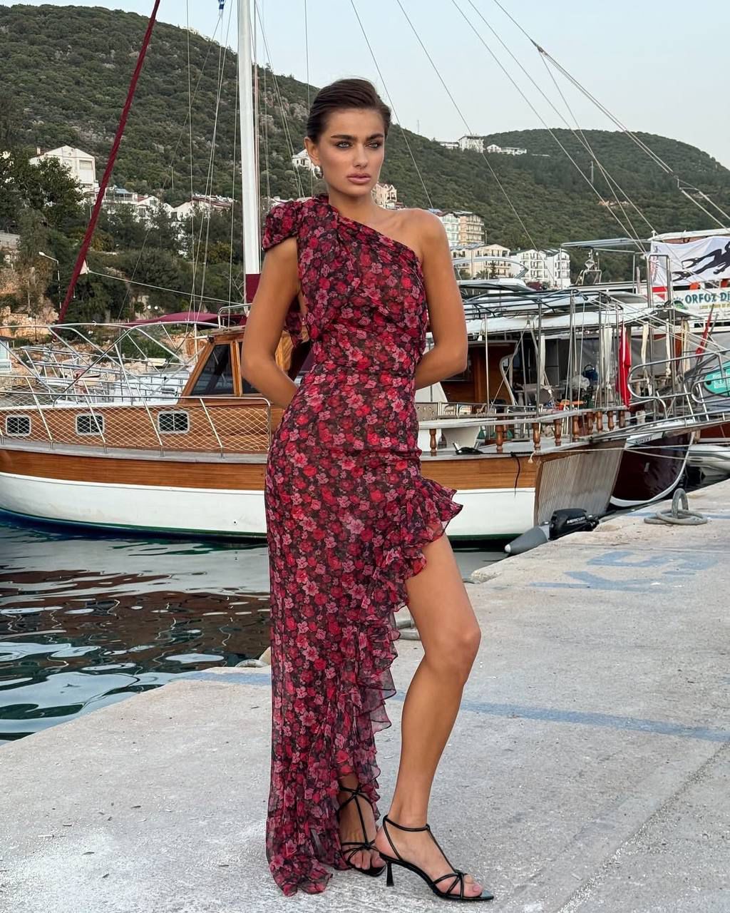 Riviera Rose Chiffon One-Shoulder Dress