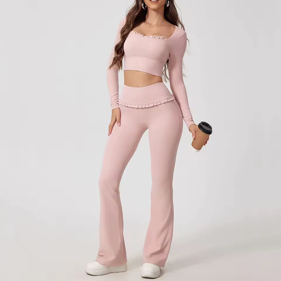 SYLA Grace 2-Piece Set – Long Sleeve Crop Top + Flared Pants