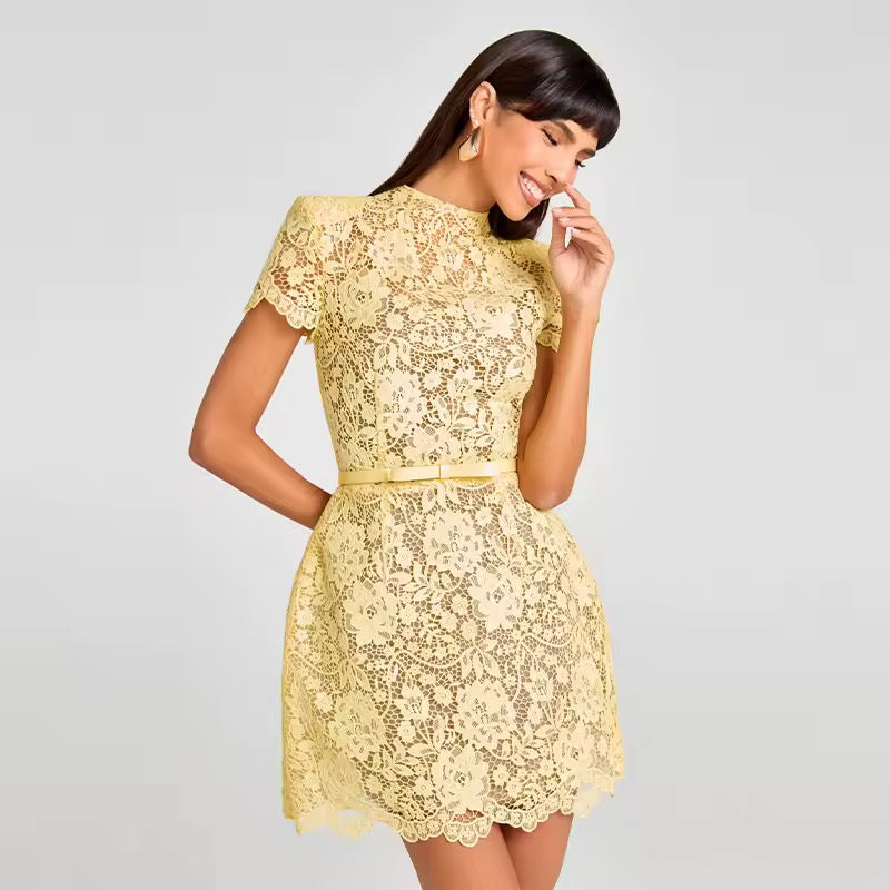 Amélie Lace Blossom Mini Dress