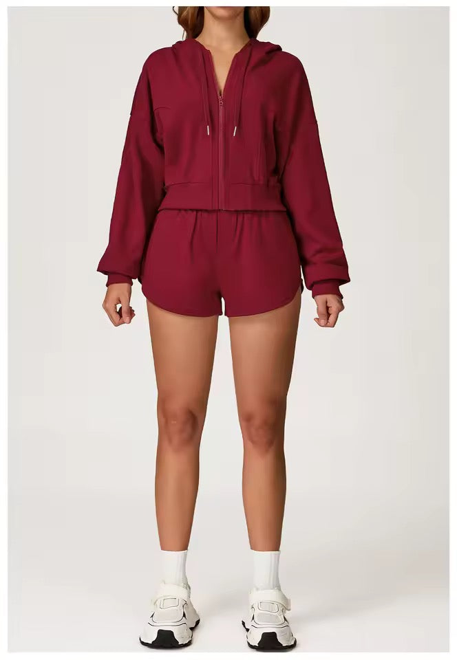 SYLA Cozy Motion 2-Piece Set – Zip Hoodie + Sweat Shorts