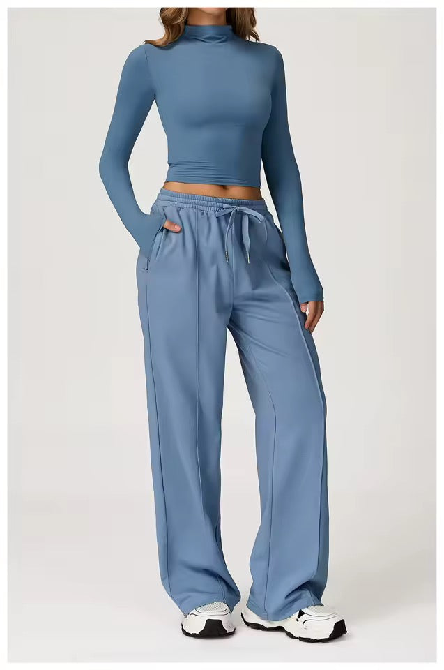 SYLA Elevate 2-Piece Set – Mock Neck Long Sleeve & Wide-Leg Pants